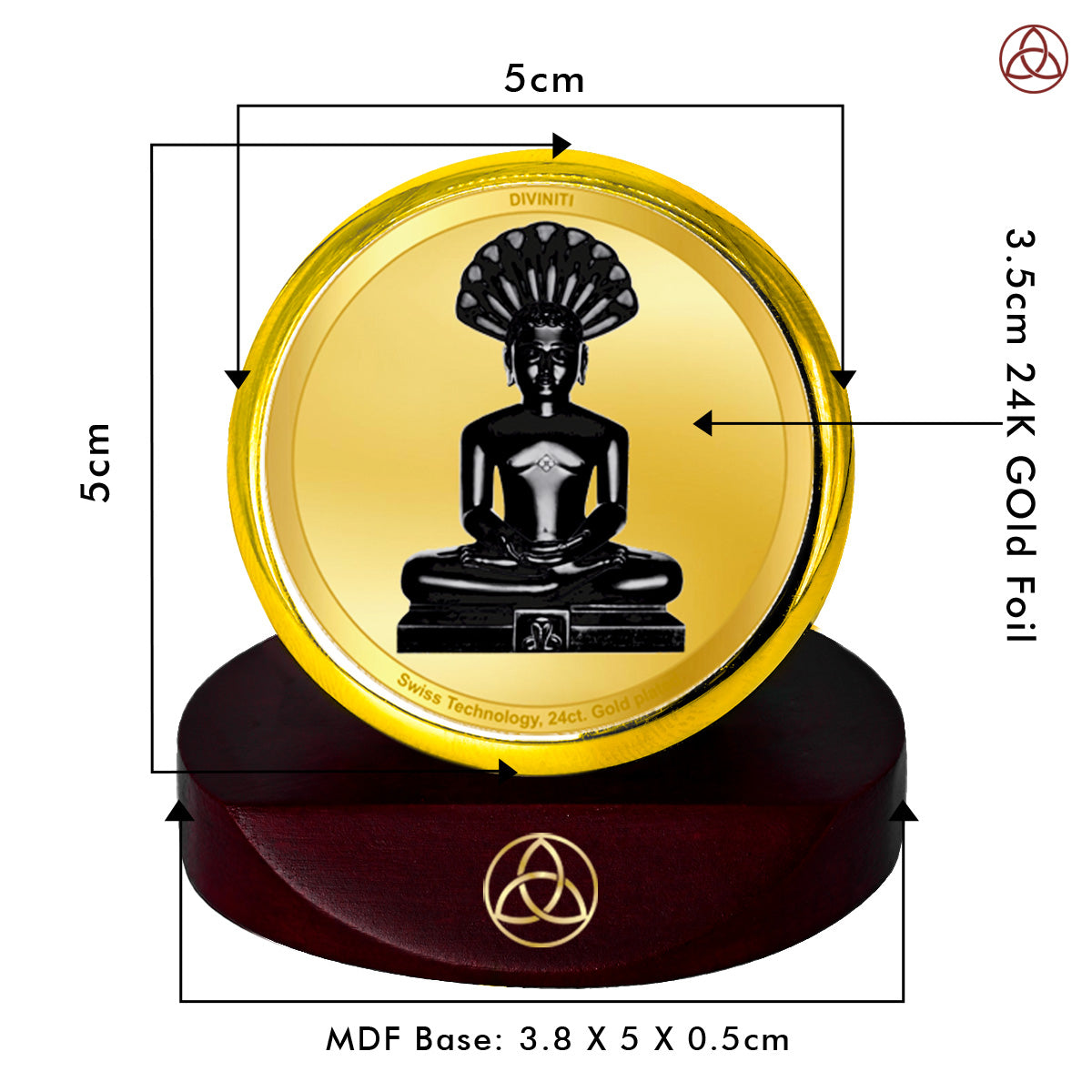 Diviniti 24K Gold Plated Foil Parshvanatha Photo Frame for Car Dashboard, Home Decor, Table Top, Puja Room Worship and Festival Gift MCF1CGOLD (5.5x5 CM)