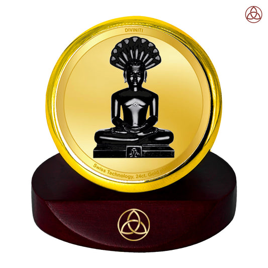 Diviniti 24K Gold Plated Foil Parshvanatha Photo Frame for Car Dashboard, Home Decor, Table Top, Puja Room Worship and Festival Gift MCF1CGOLD (5.5x5 CM)