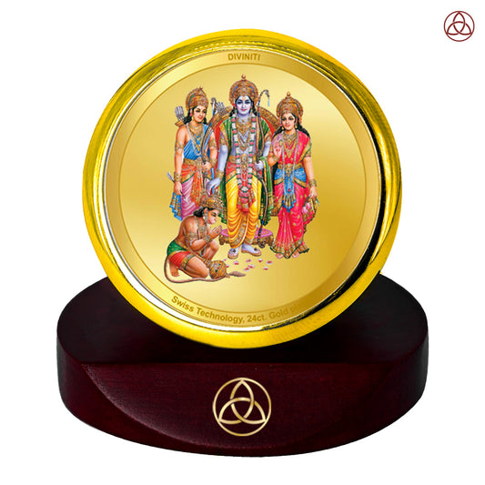 Diviniti 24K Gold Plated Ram Darbar Photo Frame for Car Dashboard, Home Decor, Table Top, Puja Room Worship and Festival Gift MCF1CGOLD (5.5x5 CM)