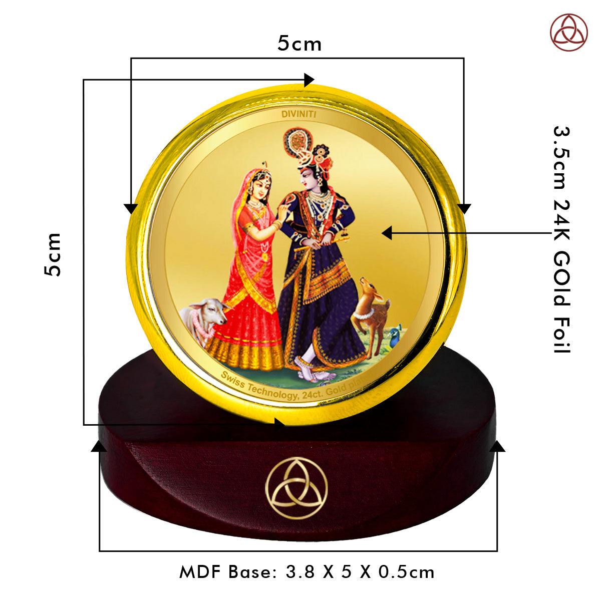 Diviniti 24K Gold Plated Radha Krishna Photo Frame for Car Dashboard, Home Decor, Table Top, Puja Room Worship and Festival Gift MCF1CGOLD (5.5x5 CM)