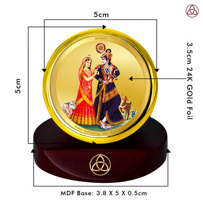 Diviniti 24K Gold Plated Radha Krishna Photo Frame for Car Dashboard, Home Decor, Table Top, Puja Room Worship and Festival Gift MCF1CGOLD (5.5x5 CM)