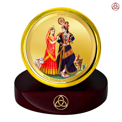 Diviniti 24K Gold Plated Radha Krishna Photo Frame for Car Dashboard, Home Decor, Table Top, Puja Room Worship and Festival Gift MCF1CGOLD (5.5x5 CM)