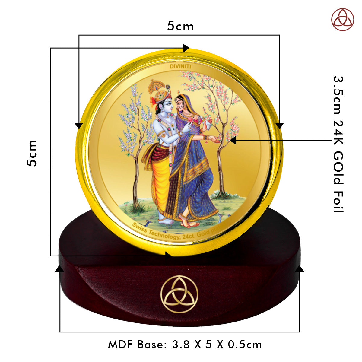 Diviniti 24K Gold Plated Radha Krishna Photo Frame for Car Dashboard, Home Decor, Table Top, Puja Room Worship and Festival Gift MCF1CGOLD (5.5x5 CM)