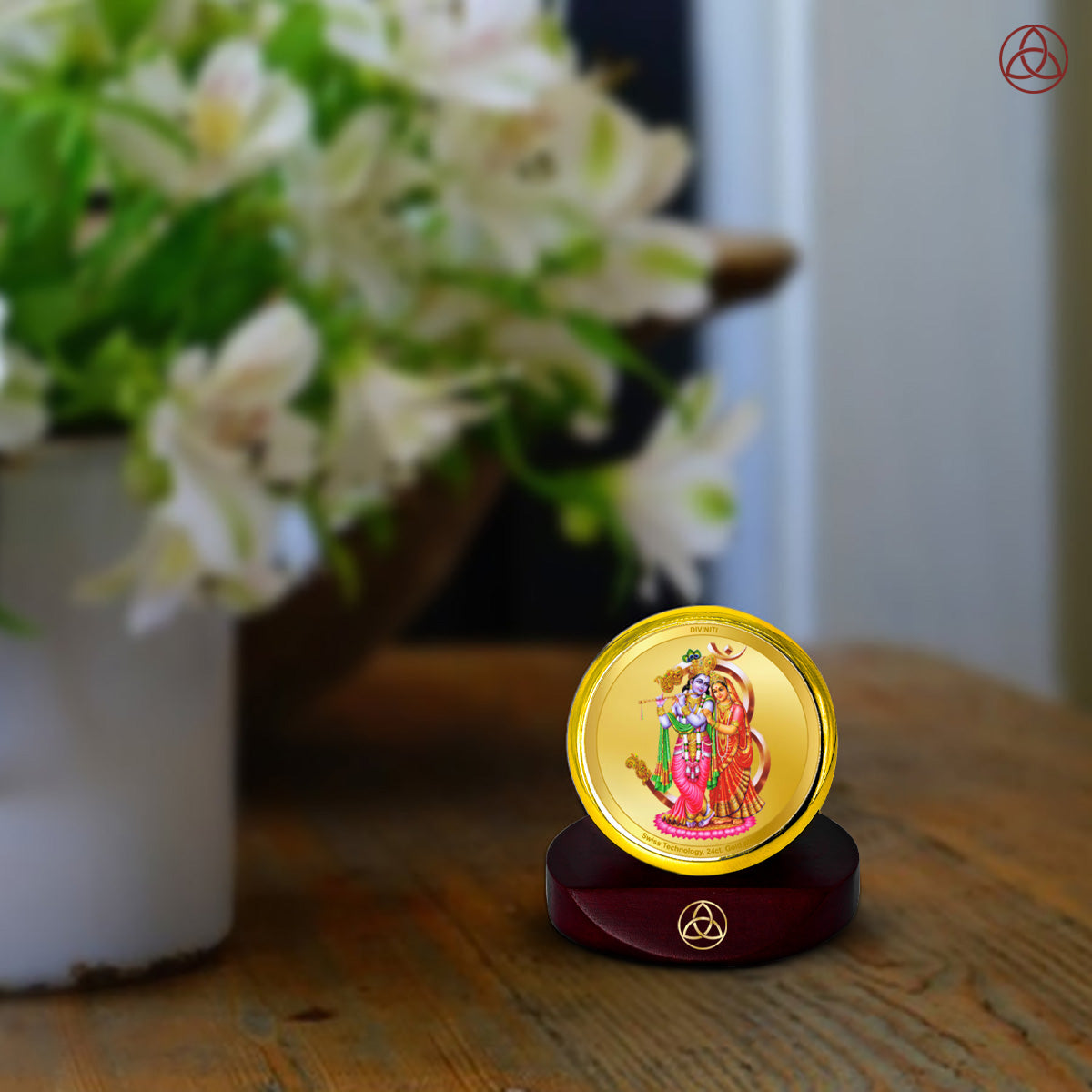 Diviniti 24K Gold Plated Radha Krishna Photo Frame for Car Dashboard, Home Decor, Table Top, Puja Room Worship and Festival Gift MCF1CGOLD (5.5x5 CM)