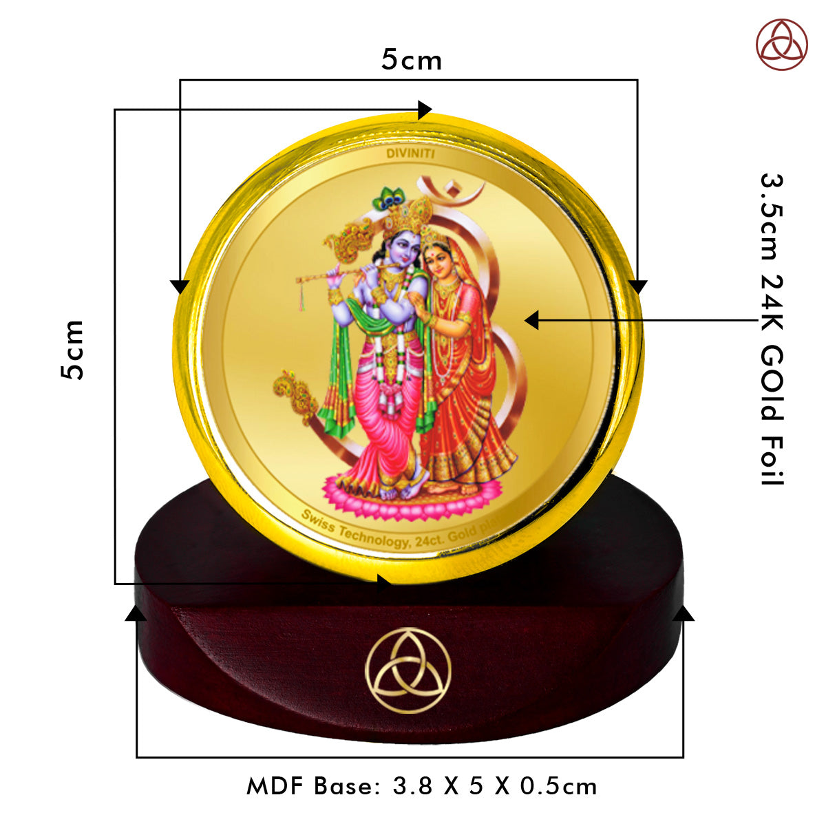 Diviniti 24K Gold Plated Radha Krishna Photo Frame for Car Dashboard, Home Decor, Table Top, Puja Room Worship and Festival Gift MCF1CGOLD (5.5x5 CM)