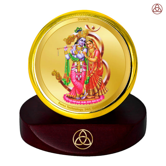 Diviniti 24K Gold Plated Radha Krishna Photo Frame for Car Dashboard, Home Decor, Table Top, Puja Room Worship and Festival Gift MCF1CGOLD (5.5x5 CM)