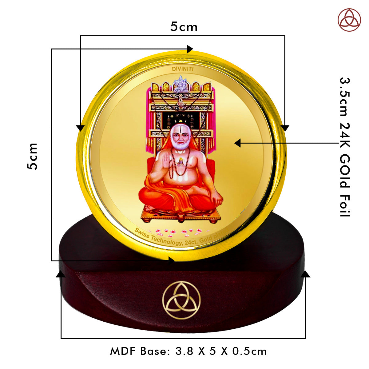 Diviniti 24K Gold Plated Foil Raghvender Swami Photo Frame for Car Dashboard, Home Decor, Table Top, Puja Room Worship and Festival Gift MCF1CGOLD (5.5x5 CM)