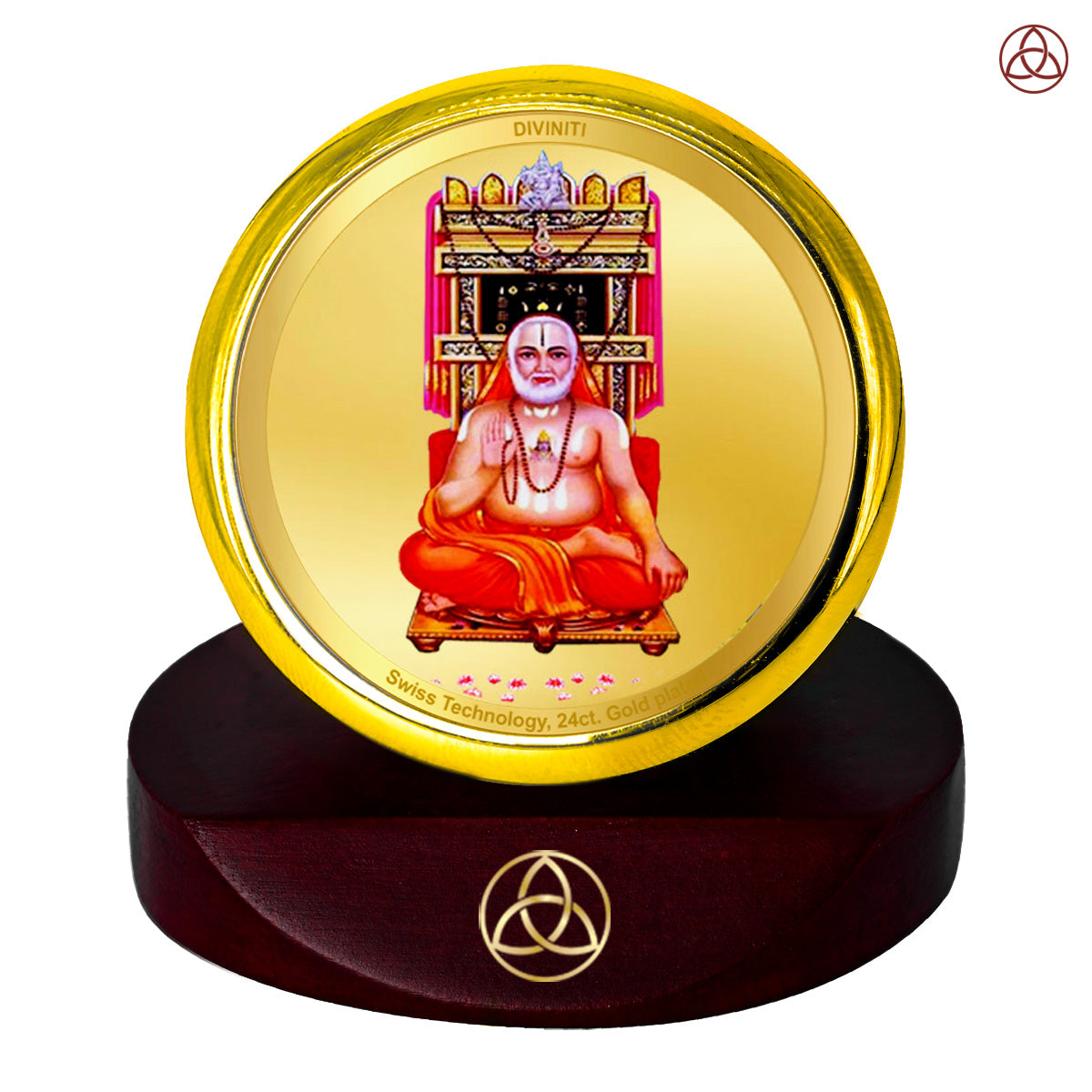 Diviniti 24K Gold Plated Foil Raghvender Swami Photo Frame for Car Dashboard, Home Decor, Table Top, Puja Room Worship and Festival Gift MCF1CGOLD (5.5x5 CM)