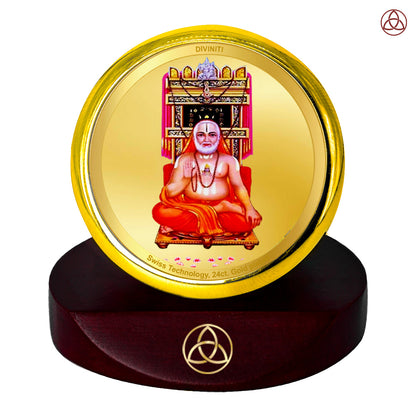 Diviniti 24K Gold Plated Foil Raghvender Swami Photo Frame for Car Dashboard, Home Decor, Table Top, Puja Room Worship and Festival Gift MCF1CGOLD (5.5x5 CM)