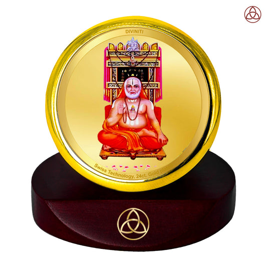 Diviniti 24K Gold Plated Foil Raghvender Swami Photo Frame for Car Dashboard, Home Decor, Table Top, Puja Room Worship and Festival Gift MCF1CGOLD (5.5x5 CM)