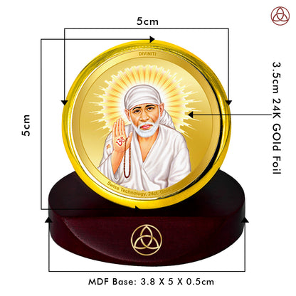 Diviniti 24K Gold Plated Foil Sai Baba Photo Frame for Car Dashboard, Home Decor, Table Top, Puja Room Worship and Festival Gift MCF1CGOLD (5.5x5 CM)