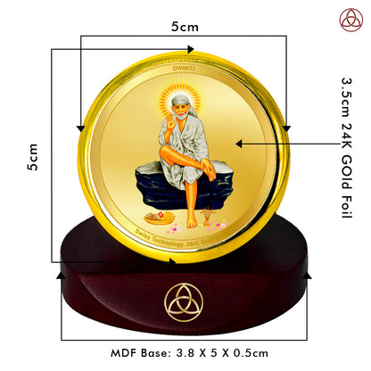 Diviniti 24K Gold Plated Foil Sai Baba Photo Frame for Car Dashboard, Home Decor, Table Top, Puja Room Worship and Festival Gift MCF1CGOLD (5.5x5 CM)