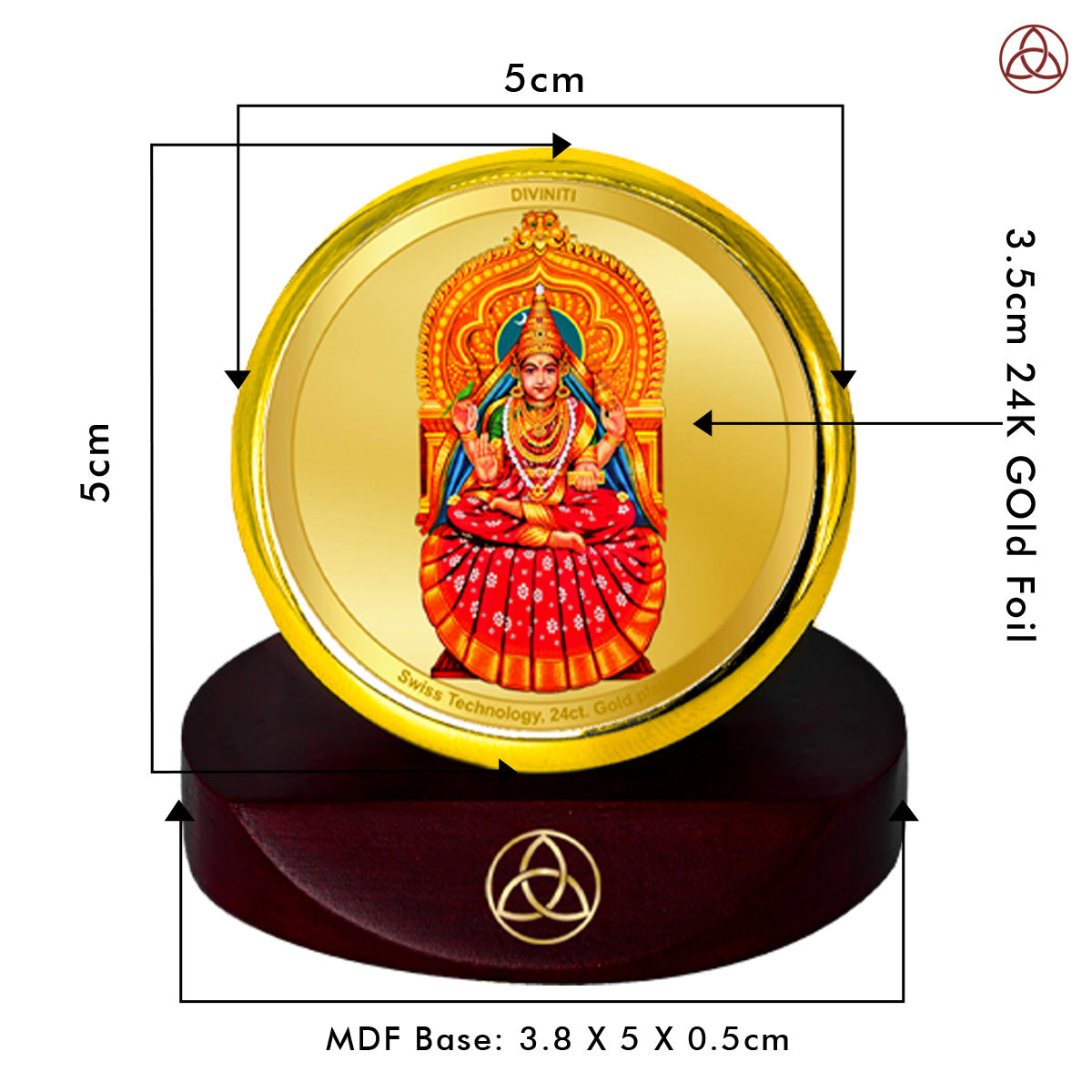 Diviniti 24K Gold Plated Sharda Mata Photo Frame for Car Dashboard, Home Decor, Table Top, Puja Room Worship and Festival Gift MCF1CGOLD (5.5x5 CM)