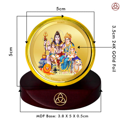 Diviniti 24K Gold Plated Shiv Parivar Photo Frame for Car Dashboard, Home Decor, Table Top, Puja Room Worship and Festival Gift MCF1CGOLD (5.5x5 CM)