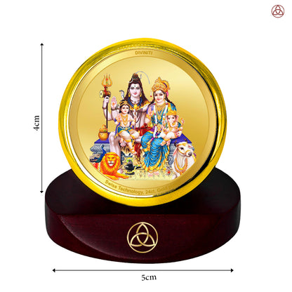 Diviniti 24K Gold Plated Shiv Parivar Photo Frame for Car Dashboard, Home Decor, Table Top, Puja Room Worship and Festival Gift MCF1CGOLD (4x5 CM)