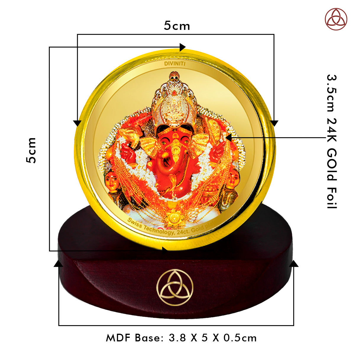 Diviniti 24K Gold Plated Foil Siddhivinayak Photo Frame for Car Dashboard, Home Decor, Table Top, Puja Room Worship and Festival Gift MCF1CGOLD (5.5x5 CM)