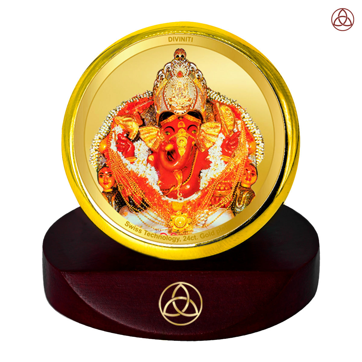 Diviniti 24K Gold Plated Foil Siddhivinayak Photo Frame for Car Dashboard, Home Decor, Table Top, Puja Room Worship and Festival Gift MCF1CGOLD (5.5x5 CM)