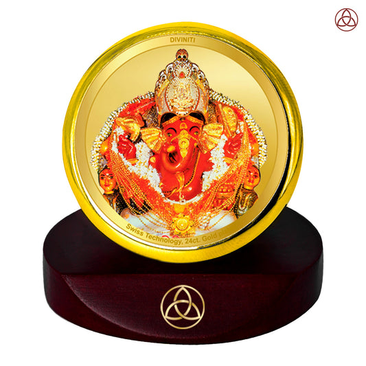 Diviniti 24K Gold Plated Foil Siddhivinayak Photo Frame for Car Dashboard, Home Decor, Table Top, Puja Room Worship and Festival Gift MCF1CGOLD (5.5x5 CM)
