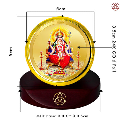 Diviniti 24K Gold Plated Santoshi Mata Photo Frame for Car Dashboard, Home Decor, Table Top, Puja Room Worship and Festival Gift MCF1CGOLD (5.5x5 CM)