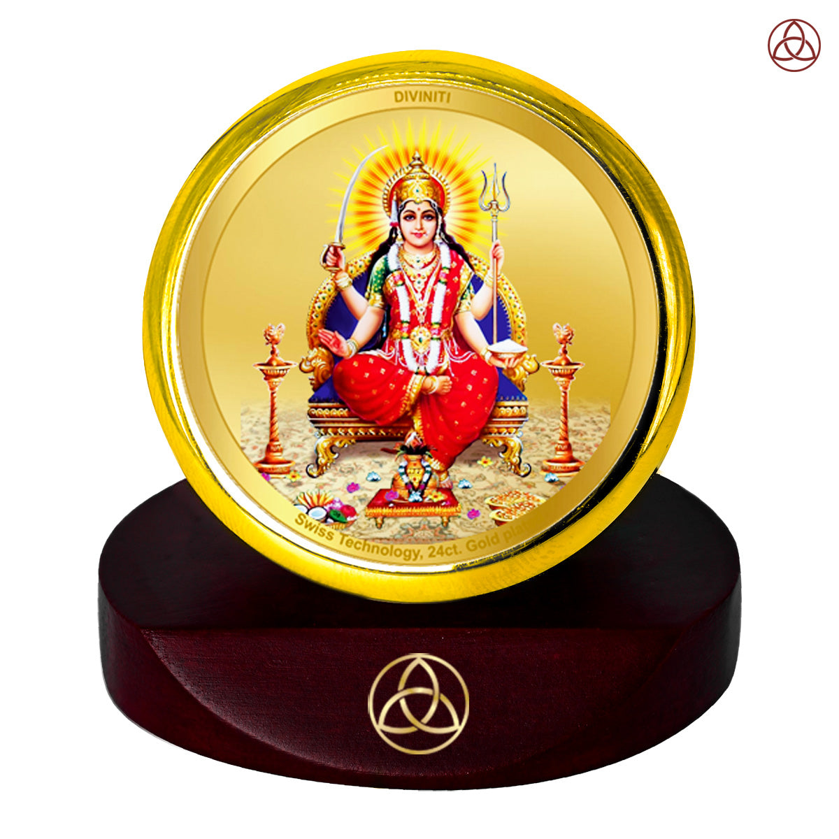 Diviniti 24K Gold Plated Santoshi Mata Photo Frame for Car Dashboard, Home Decor, Table Top, Puja Room Worship and Festival Gift MCF1CGOLD (5.5x5 CM)