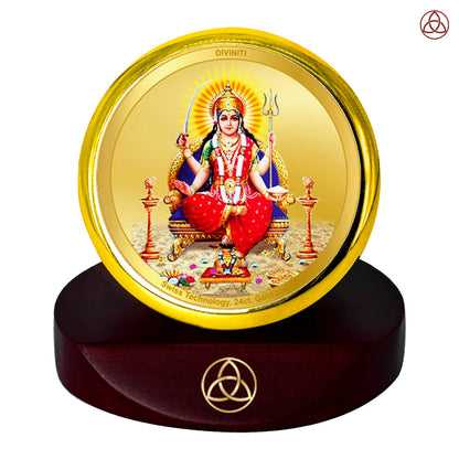 Diviniti 24K Gold Plated Santoshi Mata Photo Frame for Car Dashboard, Home Decor, Table Top, Puja Room Worship and Festival Gift MCF1CGOLD (5.5x5 CM)
