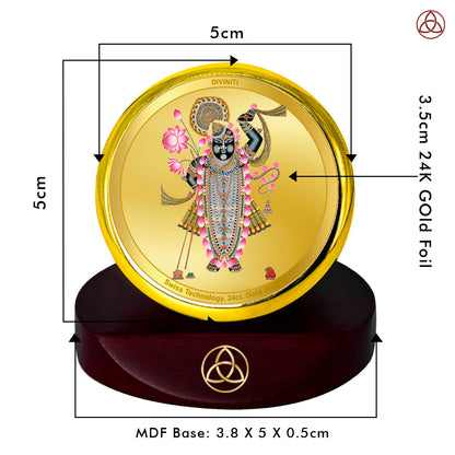 Diviniti 24K Gold Plated Foil Srinathji Photo Frame for Car Dashboard, Home Decor, Table Top, Puja Room Worship and Festival Gift MCF1CGOLD (5.5x5 CM)