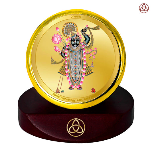 Diviniti 24K Gold Plated Foil Srinathji Photo Frame for Car Dashboard, Home Decor, Table Top, Puja Room Worship and Festival Gift MCF1CGOLD (5.5x5 CM)