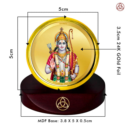 Diviniti 24K Gold Plated Lord Ram Photo Frame for Car Dashboard, Home Decor, Table Top, Puja Room Worship and Festival Gift MCF1CGOLD (5.5x5 CM)