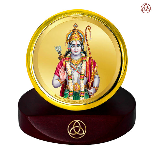 Diviniti 24K Gold Plated Lord Ram Photo Frame for Car Dashboard, Home Decor, Table Top, Puja Room Worship and Festival Gift MCF1CGOLD (5.5x5 CM)