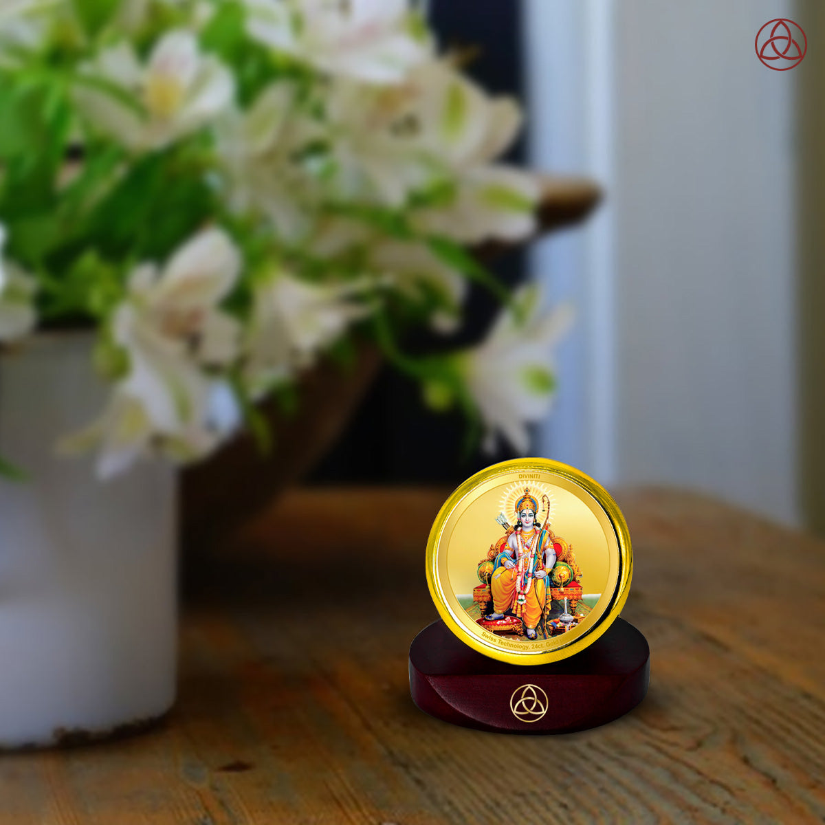 Diviniti 24K Gold Plated Lord Ram Photo Frame for Car Dashboard, Home Decor, Table Top, Puja Room Worship and Festival Gift MCF1CGOLD (5.5x5 CM)