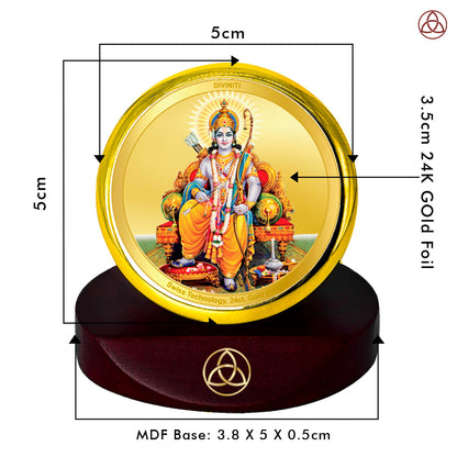 Diviniti 24K Gold Plated Lord Ram Photo Frame for Car Dashboard, Home Decor, Table Top, Puja Room Worship and Festival Gift MCF1CGOLD (5.5x5 CM)