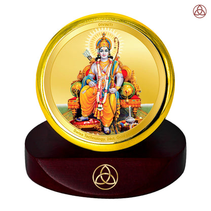 Diviniti 24K Gold Plated Lord Ram Photo Frame for Car Dashboard, Home Decor, Table Top, Puja Room Worship and Festival Gift MCF1CGOLD (5.5x5 CM)
