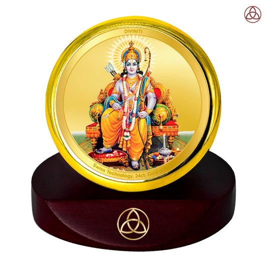 Diviniti 24K Gold Plated Lord Ram Photo Frame for Car Dashboard, Home Decor, Table Top, Puja Room Worship and Festival Gift MCF1CGOLD (5.5x5 CM)