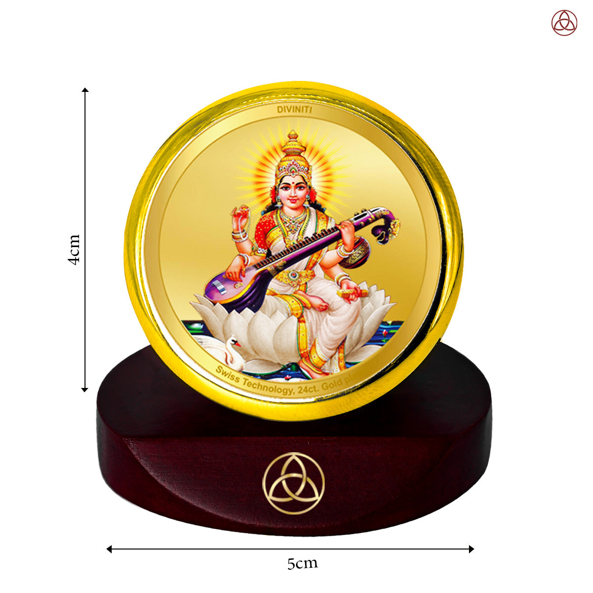Goddess Saraswati Mata | Spiritual Car Dashboard & Tabletop Frame in 24K Gold Plated Foil