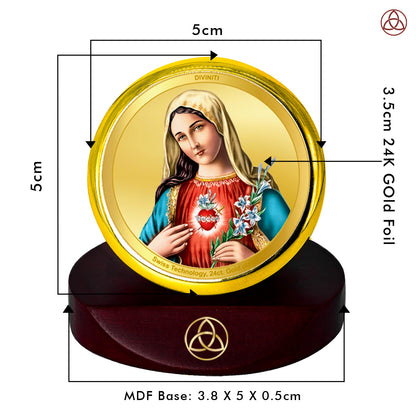 Diviniti 24K Gold Plated Foil Mother Mary Photo Frame for Car Dashboard, Home Decor, Table Top, Puja Room Worship and Festival Gift MCF1CGOLD (5.5x5 CM)