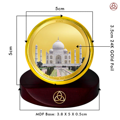 Diviniti 24K Gold Plated Taj Mahal Photo Frame for Car Dashboard, Home Decor, Table Top, Puja Room Worship and Festival Gift MCF1CGOLD (5.5x5 CM)