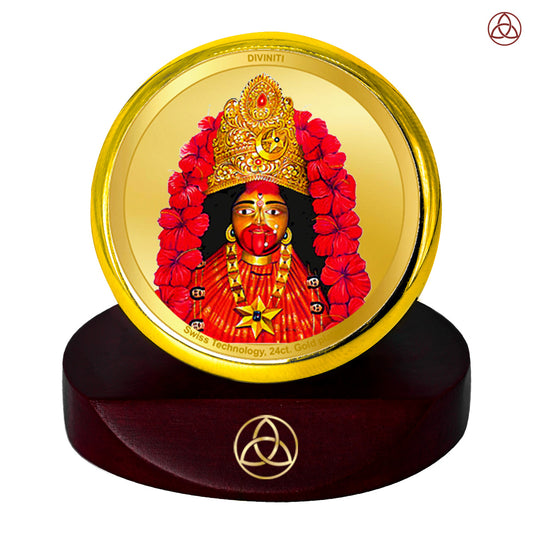 Diviniti 24K Gold Plated Tara Devi Photo Frame for Car Dashboard, Home Decor, Table Top, Puja Room Worship and Festival Gift MCF1CGOLD (5.5x5 CM)