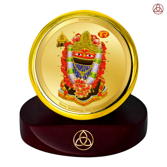 Diviniti 24K Gold Plated Tarini Devi Photo Frame for Car Dashboard, Home Decor, Table Top, Puja Room Worship and Festival Gift MCF1CGOLD (5.5x5 CM)