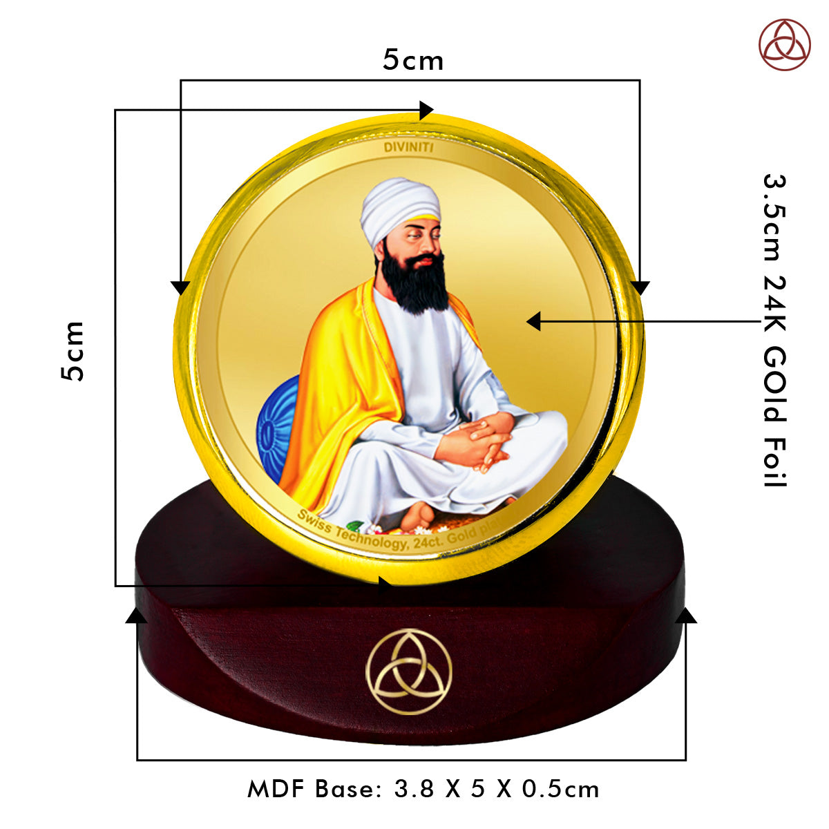 Diviniti 24K Gold Plated Foil Guru Tegh Bahadar Sahib Ji Photo Frame for Car Dashboard, Home Decor, Table Top, Puja Room Worship and Festival Gift MCF1CGOLD (5.5x5 CM)