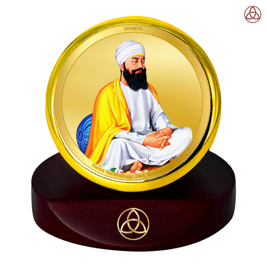 Diviniti 24K Gold Plated Foil Guru Tegh Bahadar Sahib Ji Photo Frame for Car Dashboard, Home Decor, Table Top, Puja Room Worship and Festival Gift MCF1CGOLD (5.5x5 CM)
