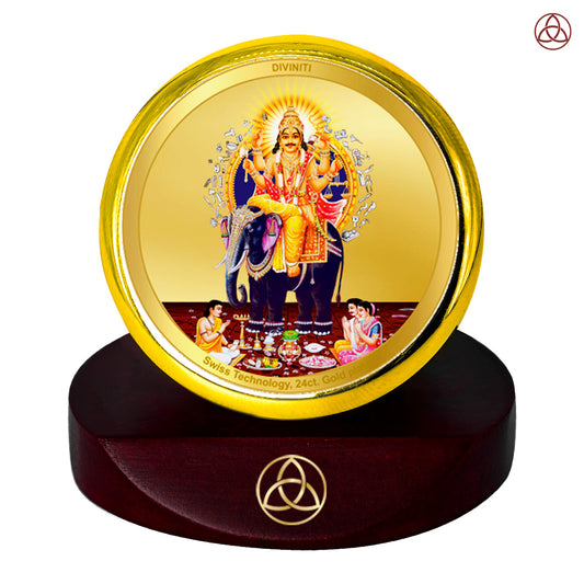 Diviniti 24K Gold Plated Vishvakarma Photo Frame for Car Dashboard, Home Decor, Table Top, Puja Room Worship and Festival Gift MCF1CGOLD (5.5x5 CM)