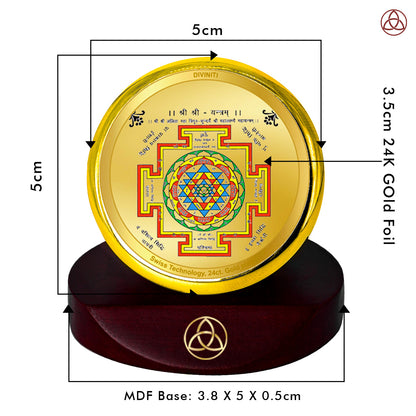 Diviniti 24K Gold Plated Shree Yantra Photo Frame for Car Dashboard, Home Decor, Table Top, Puja Room Worship and Festival Gift MCF1CGOLD (5.5x5 CM)