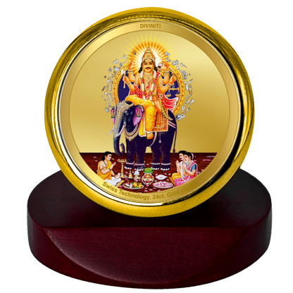 Diviniti 24K Gold Plated Vishvakarma Photo Frame for Car Dashboard, Home Decor, Table Top, Puja Room Worship and Festival Gift MCF1CGOLD (5.5x5 CM)