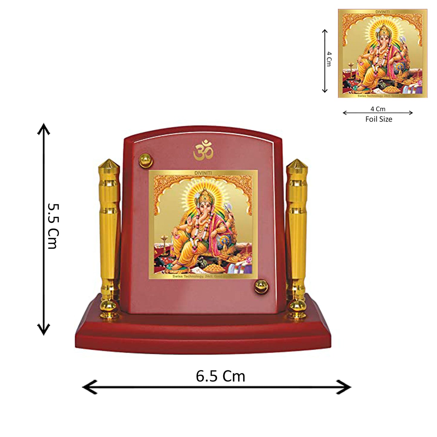 Diviniti 24K Gold Plated Foil Ganesha Photo Frame for Car Dashboard, Home Decor, Tabletop, Puja Room, Showpiece and Gift  MDF1BP+ (6.5x5.5 CM)