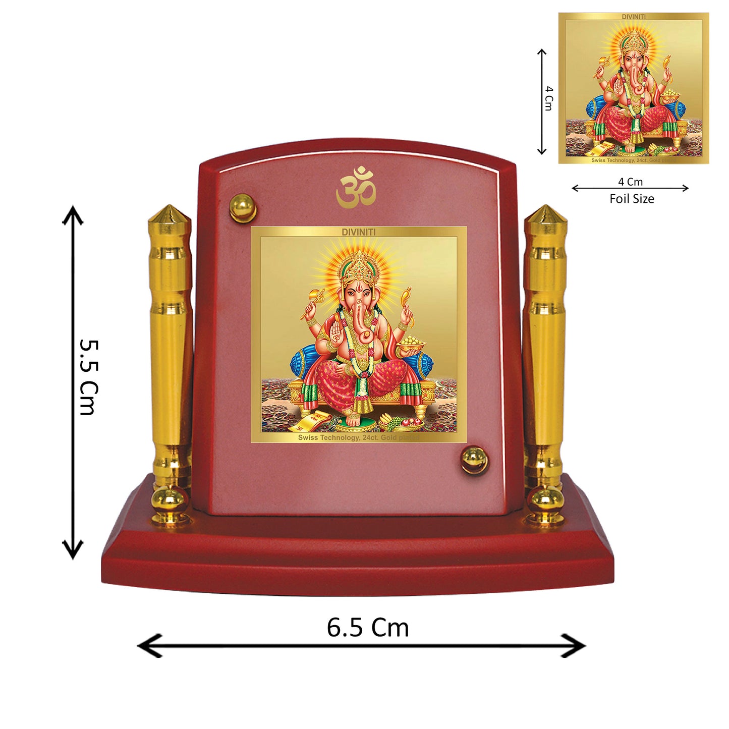 Diviniti 24K Gold Plated Foil Ganesha Photo Frame for Car Dashboard, Home Decor, Tabletop, Puja Room, Showpiece and Gift  MDF1BP+ (6.5x5.5 CM)