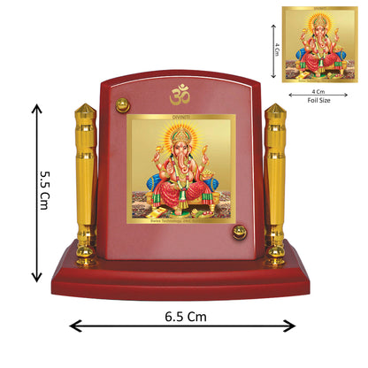 Diviniti 24K Gold Plated Foil Ganesha Photo Frame for Car Dashboard, Home Decor, Tabletop, Puja Room, Showpiece and Gift  MDF1BP+ (6.5x5.5 CM)