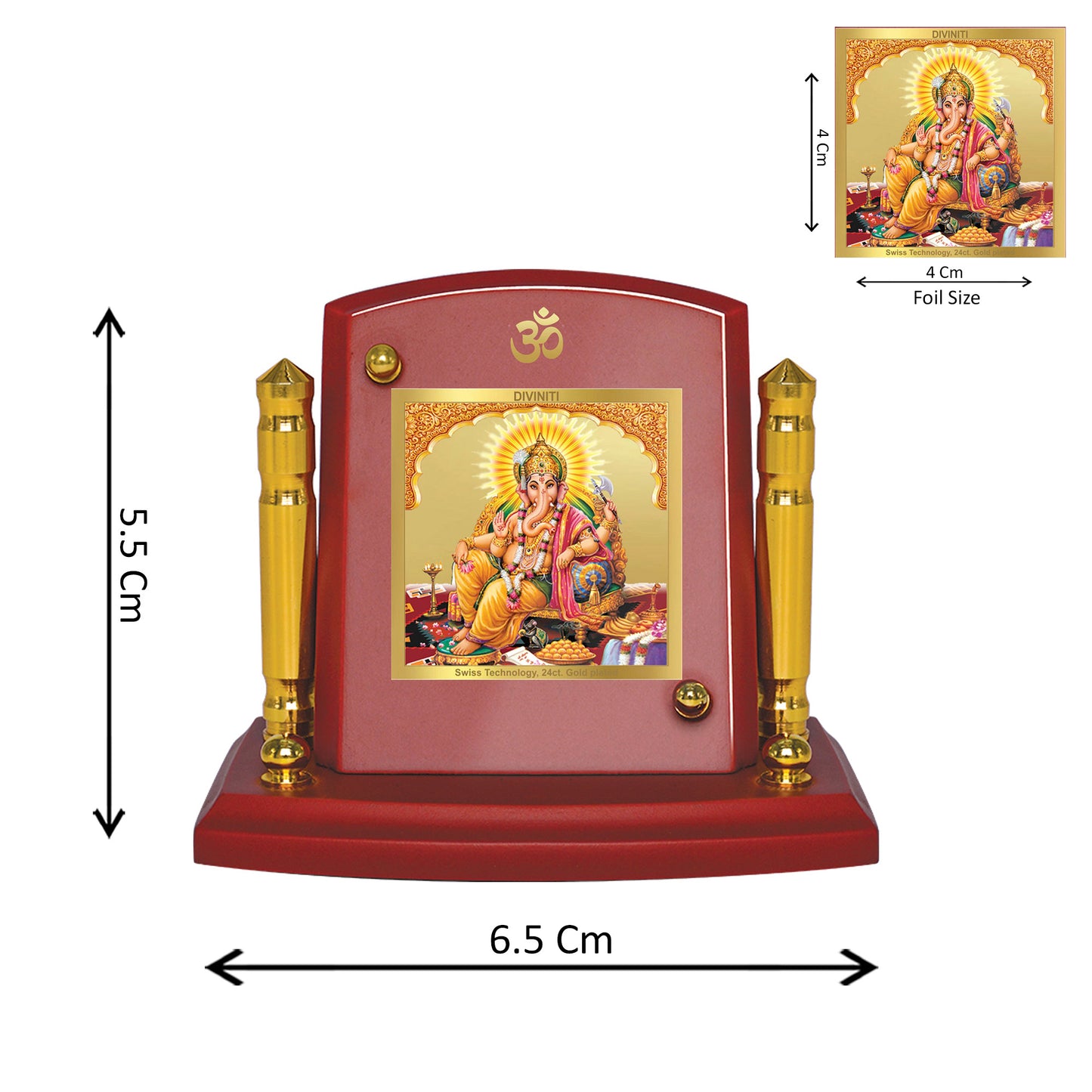 Diviniti 24K Gold Plated Ganesha Photo Frame for Car Dashboard, Home Decor, Tabletop, Puja Room, Showpiece and Gift  MDF1BP+ (6.5x5.5 CM)