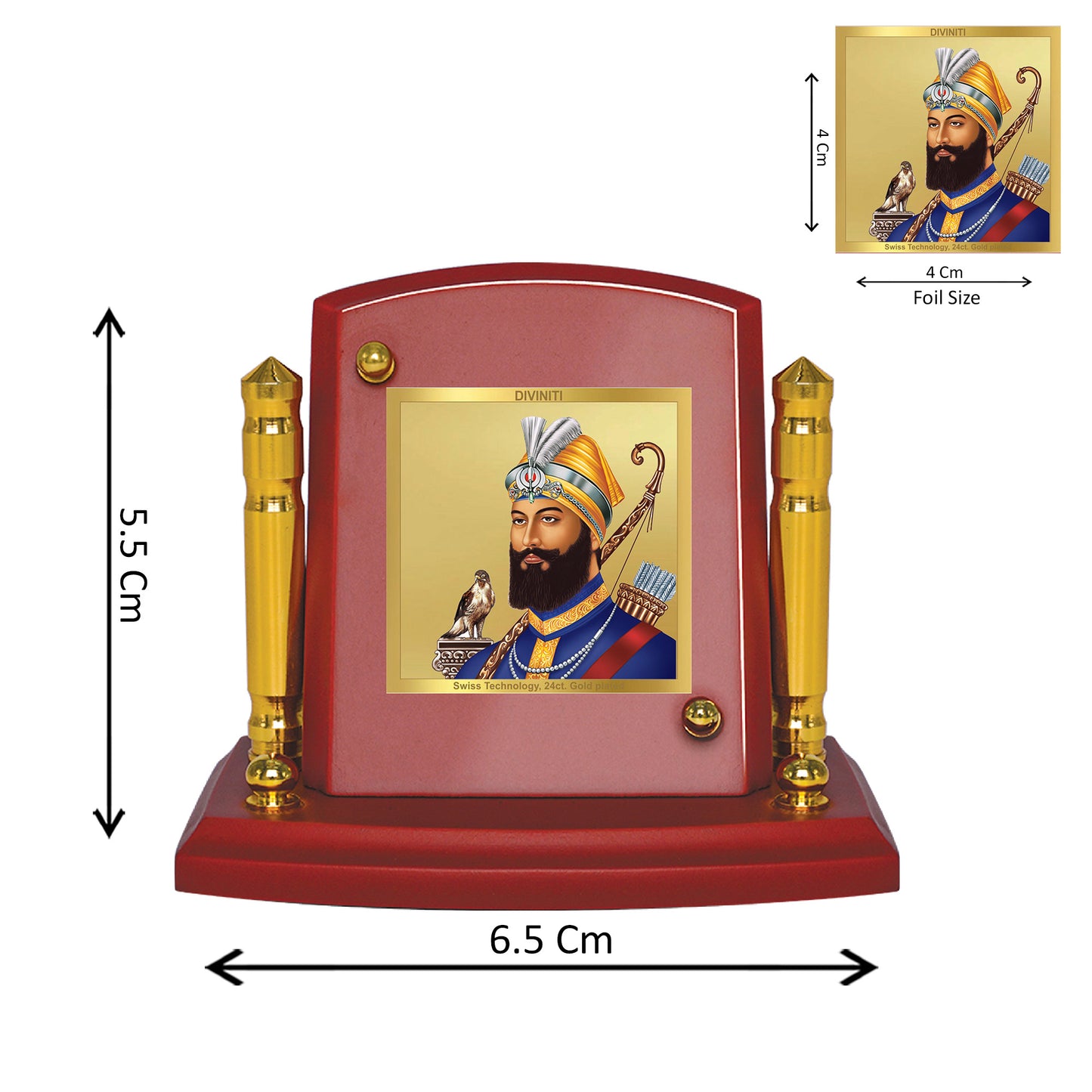 Diviniti 24K Gold Plated Guru Gobind Singh Ji Photo Frame for Car Dashboard, Home Decor, Tabletop, Puja Room, Showpiece and Gift  MDF1BP+ (6.5x5.5 CM)
