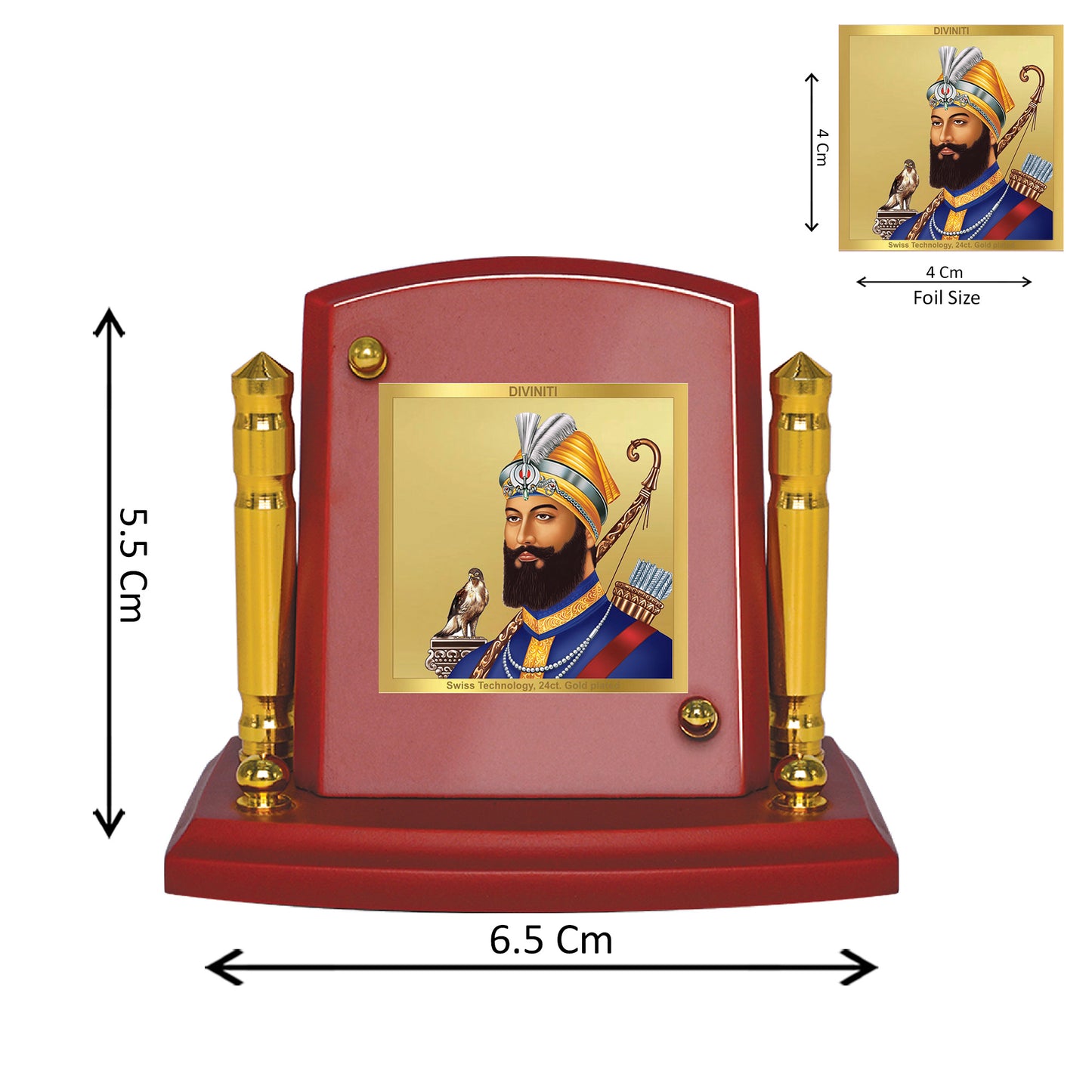 Diviniti 24K Gold Plated Guru Gobind Singh Ji Photo Frame for Car Dashboard, Home Decor, Tabletop, Puja Room, Showpiece and Gift  MDF1BP+ (6.5x5.5 CM)