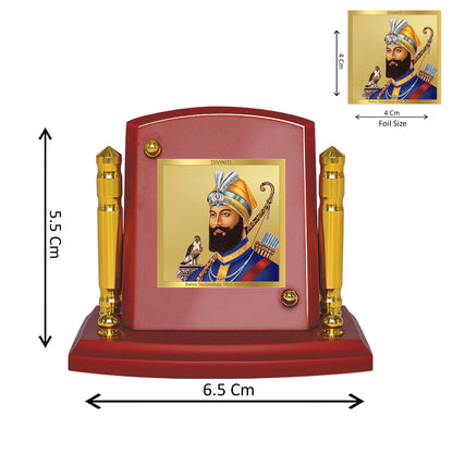 Diviniti 24K Gold Plated Guru Gobind Singh Ji Photo Frame for Car Dashboard, Home Decor, Tabletop, Puja Room, Showpiece and Gift  MDF1BP+ (6.5x5.5 CM)